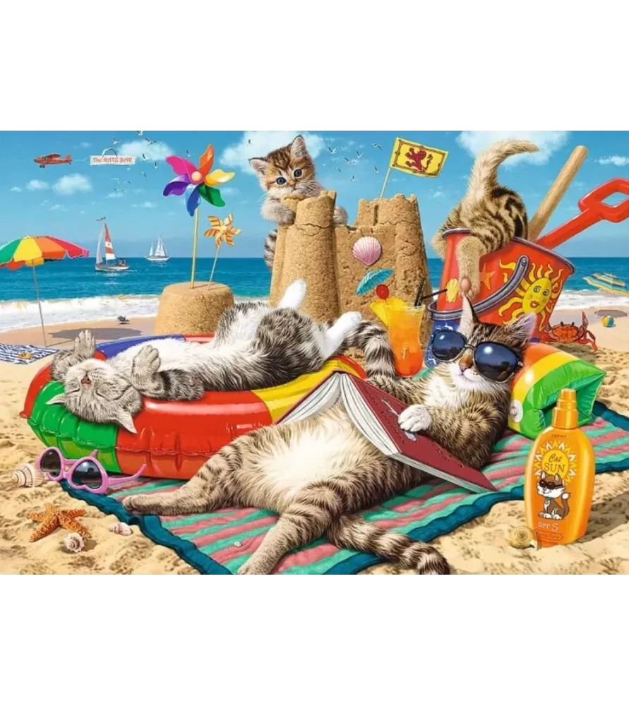 Puzzle 1000 Pièces Famille De Chats Roux - Scène Animale Chaleureuse, Détente Et Déco, 38x26 Cm