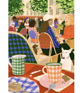 Puzzle Regarder les gens – scène terrasse ensoleillée, passants et cafés – disponible à Langon
