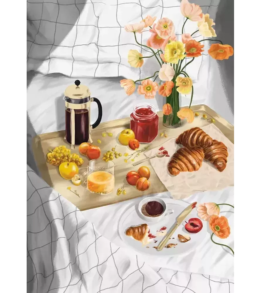 Puzzle Le petit déj au lit (Jour Férié) – plateau doré et café sur draps blancs – chez Assemblez-Moi à Langon