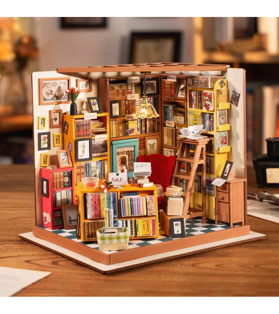 Maison miniature Sam’s Study Rolife – bibliothèque DIY avec LED – chez Assemblez-Moi