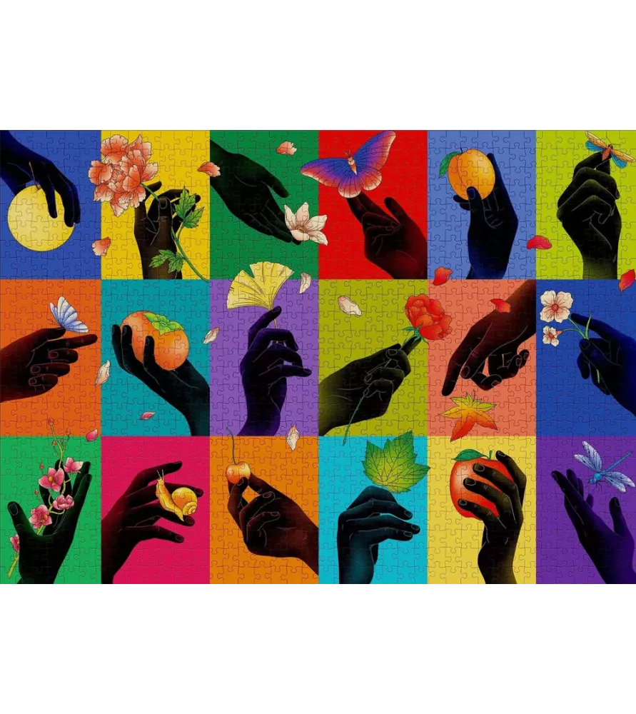 Puzzle Hands 1000 pièces (Cloudberries) – illustration graphique contemporaine colorée – chez Assemblez-Moi