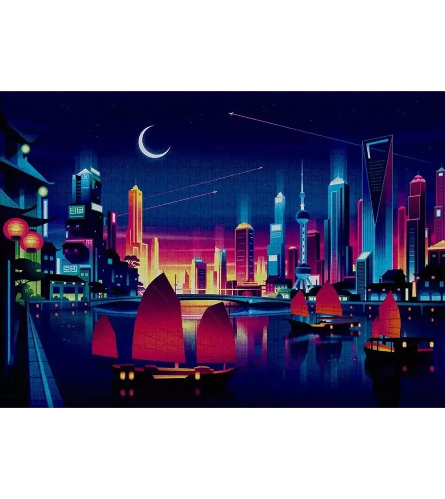 Puzzle Skyline 1000 pièces (Cloudberries) – horizon urbain graphique et architecture moderne – chez Assemblez-Moi