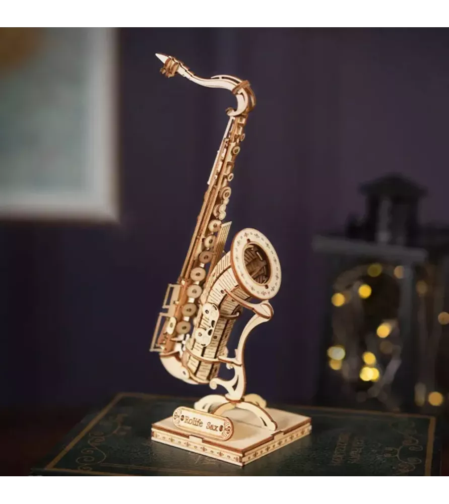 Saxophone miniature en bois Rolife avec pavillon et touches détaillées – maquette musicale 3D assemblée