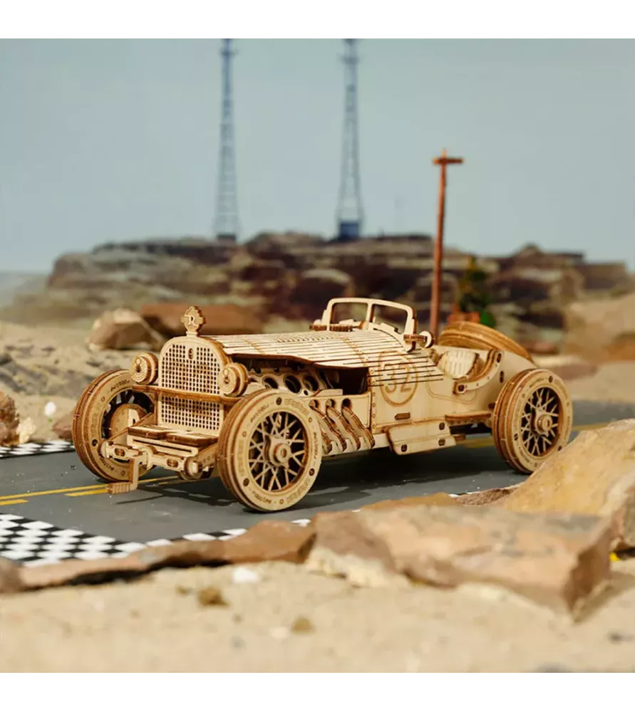 Grand Prix Car ROKR – voiture de course rétro 3D en bois avec engrenages visibles – chez Assemblez-Moi