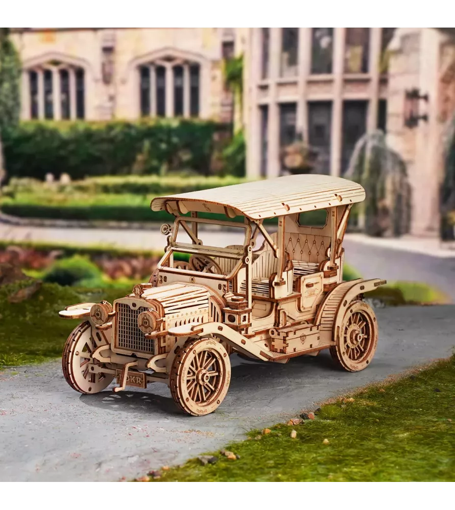 Vintage Car ROKR – voiture rétro 3D en bois avec portières ouvrantes et roues mobiles – chez Assemblez-Moi