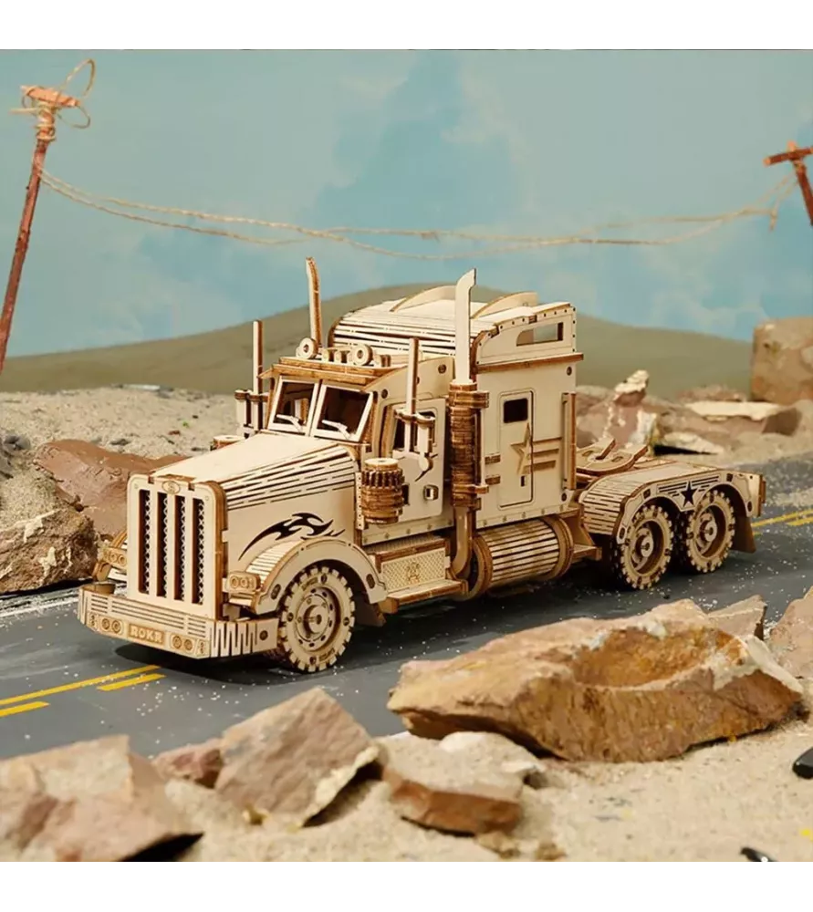 Heavy Truck ROKR – camion routier 3D en bois avec cabine détaillée, calandre et portières ouvrantes – chez Assemblez-Moi