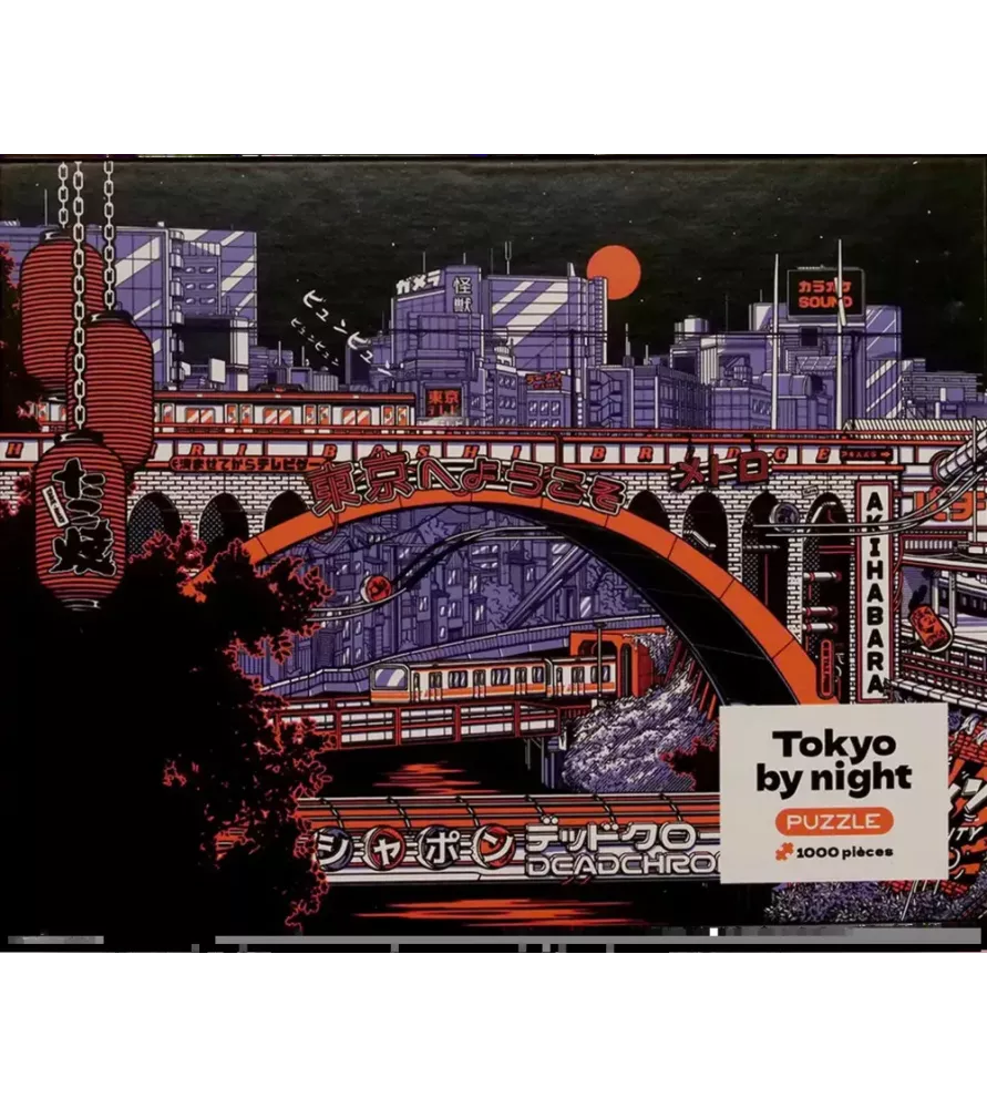 Puzzle Tokyo By Night – scène nocturne urbaine japonaise avec train et néons – disponible à Langon