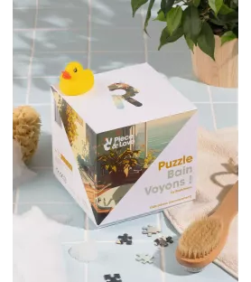 Puzzle Bain Voyons 1000 pièces Piece & Love – salle de bains lumineuse avec vue sur la mer – Assemblez-Moi Langon