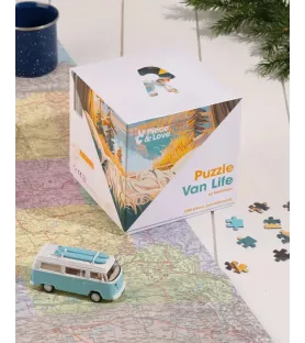 Puzzle Van Life ! Piece & Love – intérieur de van et paysage montagne – chez Assemblez-Moi