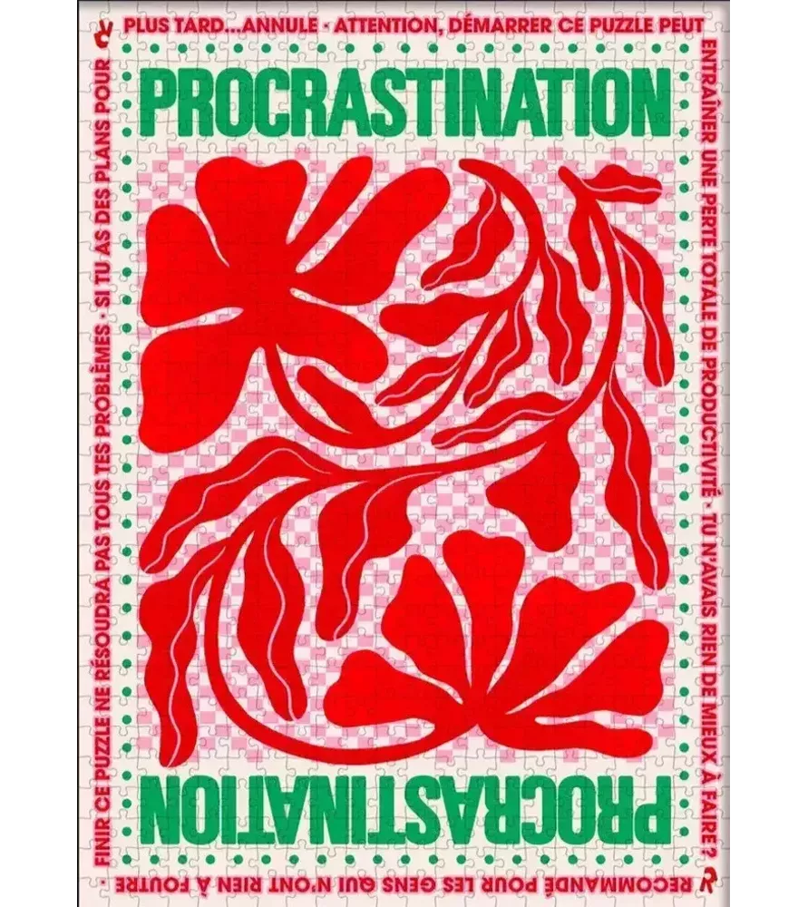 Puzzle Procrastination Piece & Love – illustration humoristique minimaliste – chez Assemblez-Moi