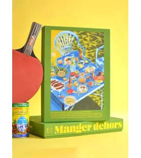 Puzzle Manger dehors – table dressée en extérieur, vaisselle colorée – disponible à Langon