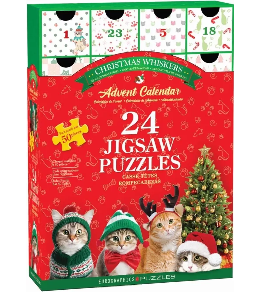 Calendrier de l’Avent Moustaches de Noël – mini-puzzles chatons festifs – chez Assemblez-Moi à Langon