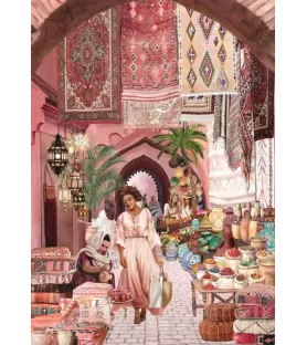 Puzzle Marrakech Magnolia – femme marchant dans un souk coloré – disponible à Langon