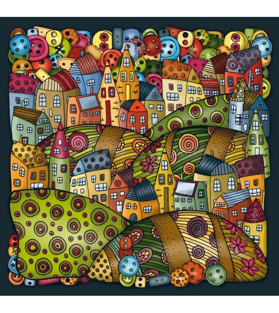 Puzzle Village de montagne Palapeli – illustration village alpin coloré – chez Assemblez-Moi