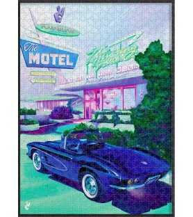 Puzzle Drive 1000 pièces Piece & Love – illustration rétro voiture vintage et drive-in – chez Assemblez-Moi