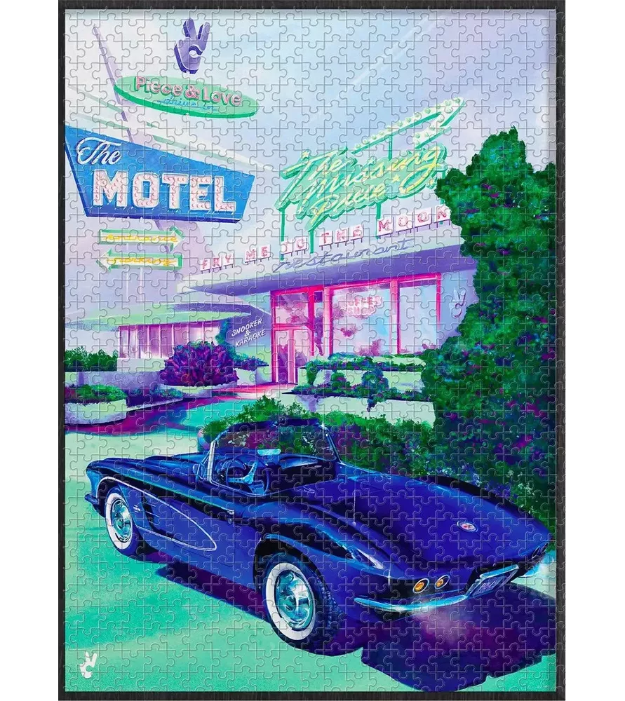 Puzzle Drive 1000 pièces Piece & Love – illustration rétro voiture vintage et drive-in – chez Assemblez-Moi