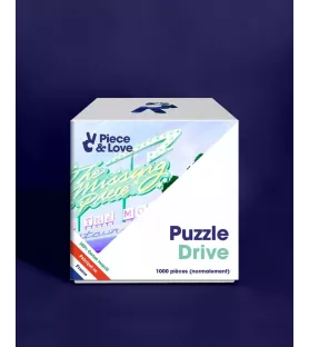 Puzzle Drive 1000 pièces Piece & Love – illustration rétro voiture vintage et drive-in – chez Assemblez-Moi