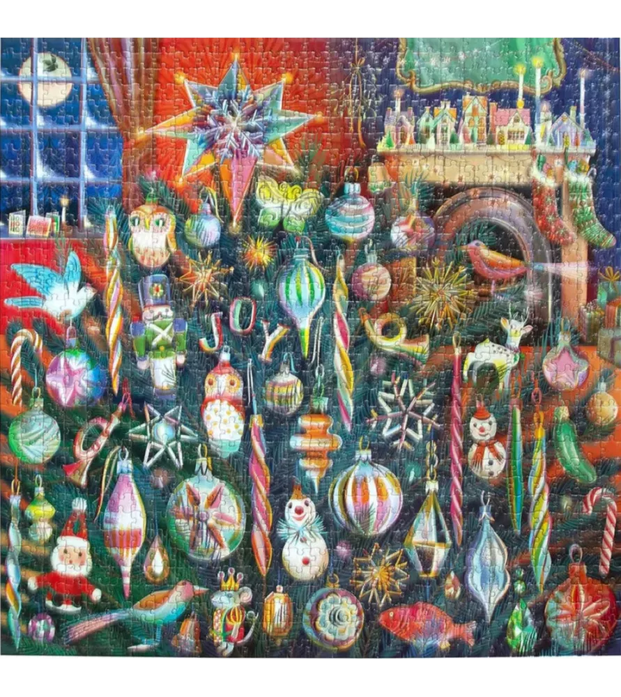 Puzzle Holiday Ornaments (eeBoo) – illustration décorations de Noël colorées – chez Assemblez-Moi à Langon