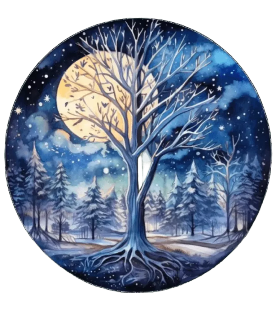 Puzzle Nuit Glacée – arbre hivernal sous pleine lune – chez Assemblez-Moi à Langon