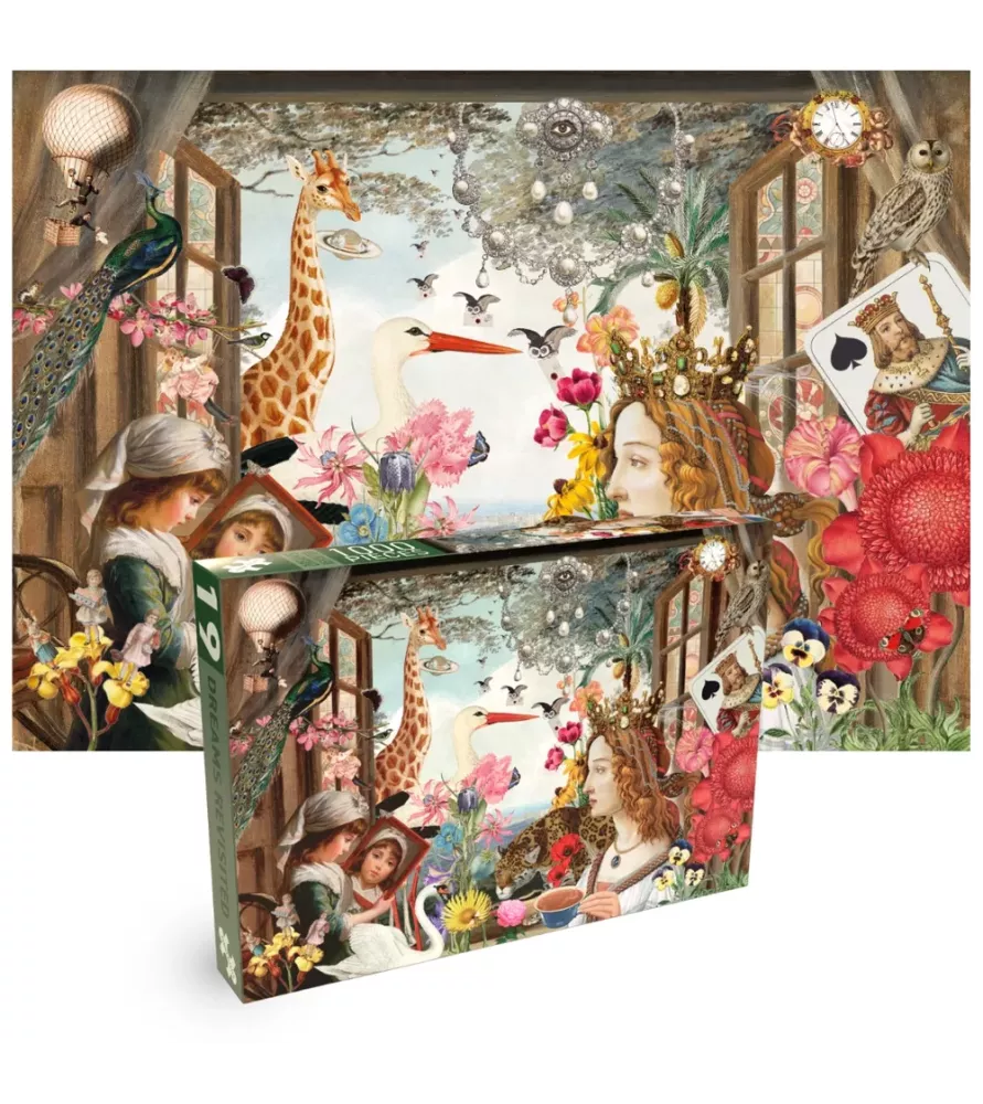 Puzzle Rêves Révisités – collage poétique animaux, fleurs et reine couronnée – chez Assemblez-Moi à Langon