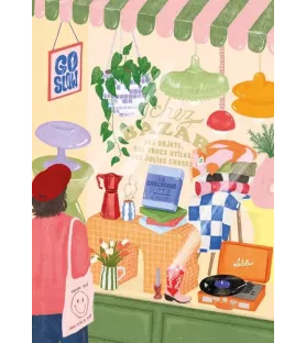 Puzzle Le lèche-vitrine – scène colorée devant une boutique illustrée – disponible à Langon