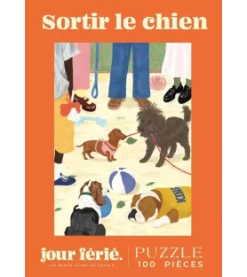 Mini puzzle Sortir le chien Jour Férié – scène vivante au parc avec chiens joueurs et laisses entremêlées – chez Assemblez-Moi.