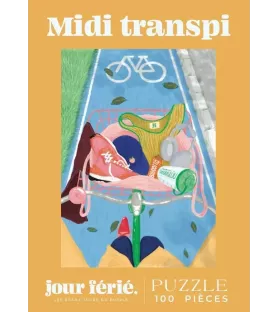 Puzzle Midi transpi – vue du panier de vélo plein d’objets – scène drôle et dynamique – chez Assemblez-Moi