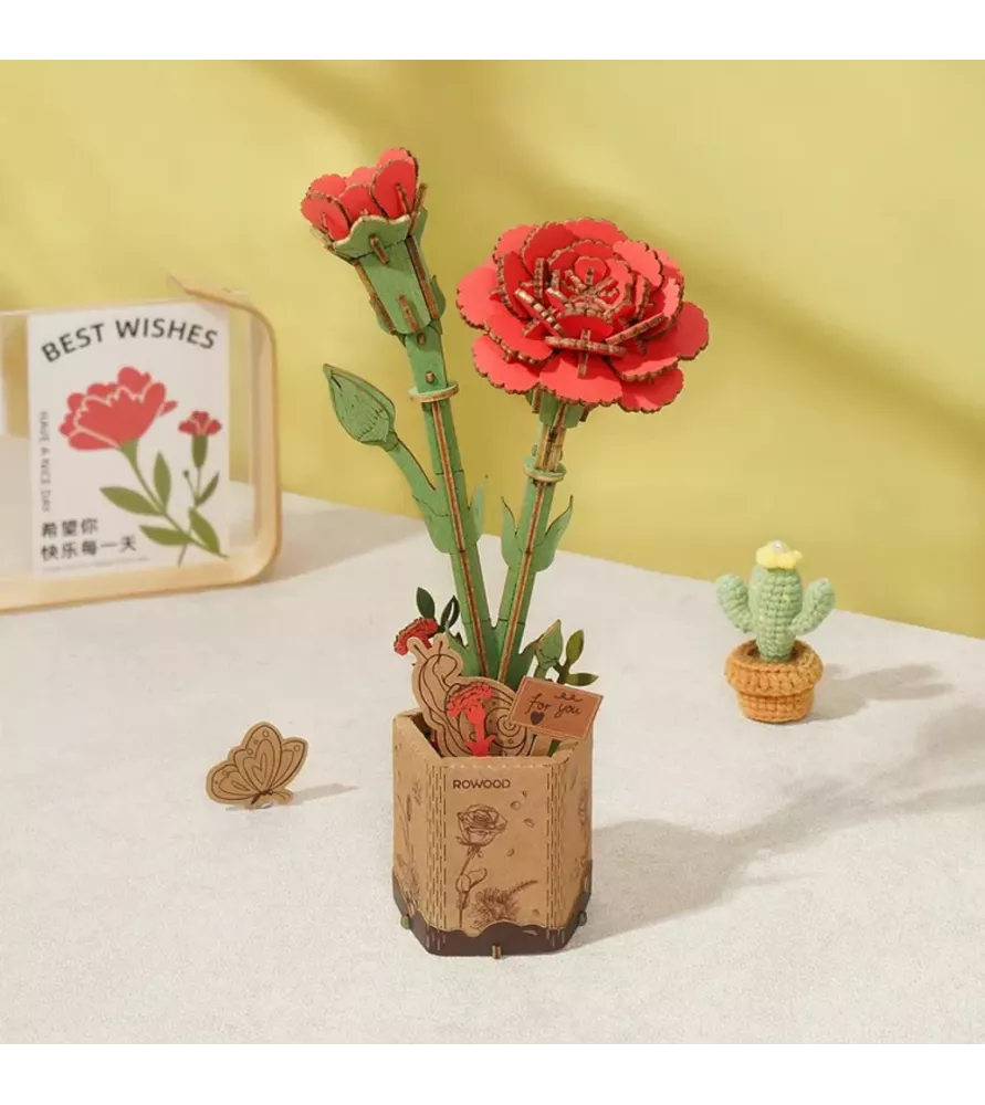 DIY Œillet Rouge Rowood – fleur décorative en bois inspirée de Dianthus caryophyllus – Langon