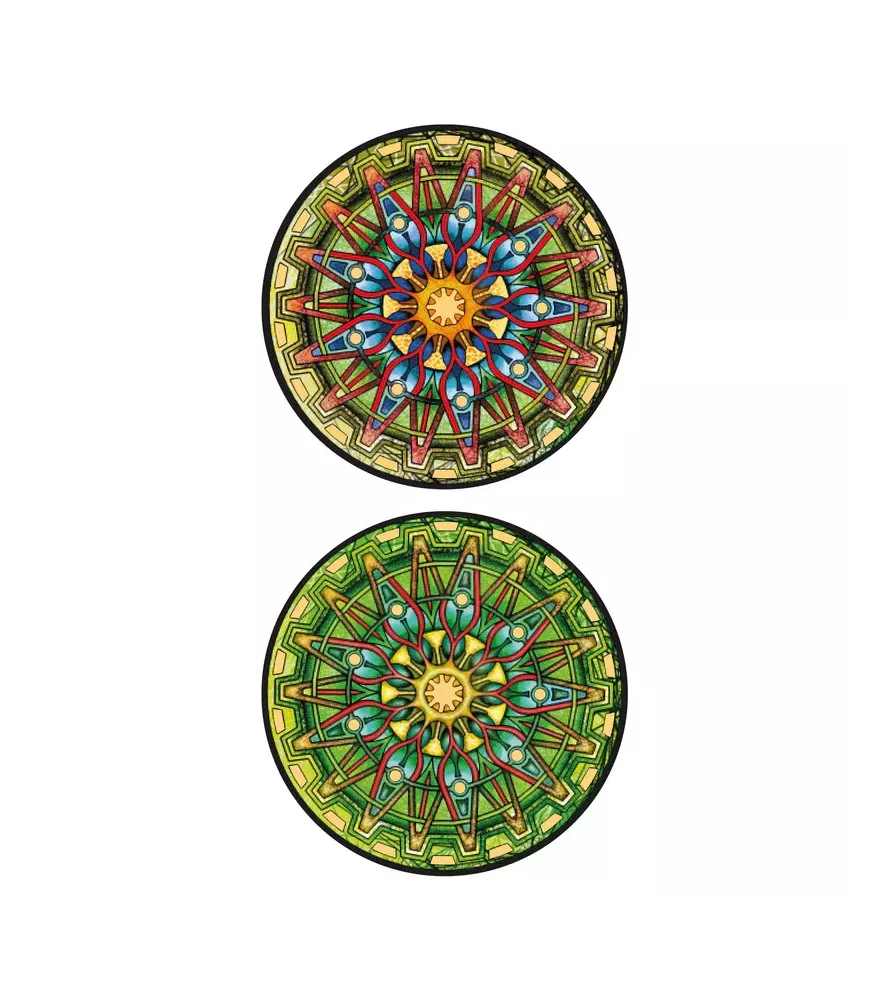 Puzzle bois Double Circus Curiosi – mandala graphique scintillant – chez Assemblez-Moi