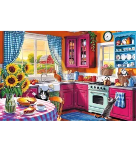 Puzzle Chats dans la cuisine 300 pièces Trefl – scène chaleureuse avec chats – disponible à Langon