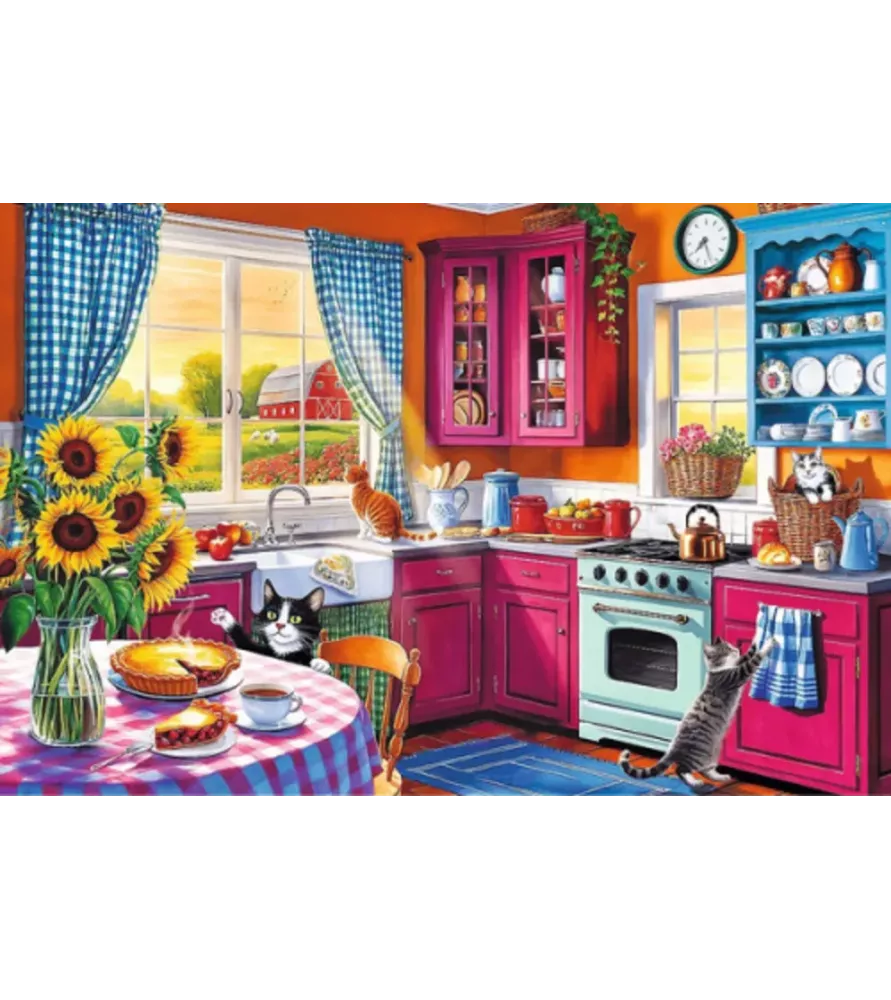 Puzzle Chats dans la cuisine 300 pièces Trefl – scène chaleureuse avec chats – disponible à Langon