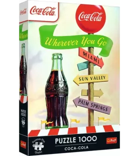Puzzle Coca-Cola Wherever You Go 1000 pièces Trefl – affiche vintage et bouteille iconique – disponible à Langon