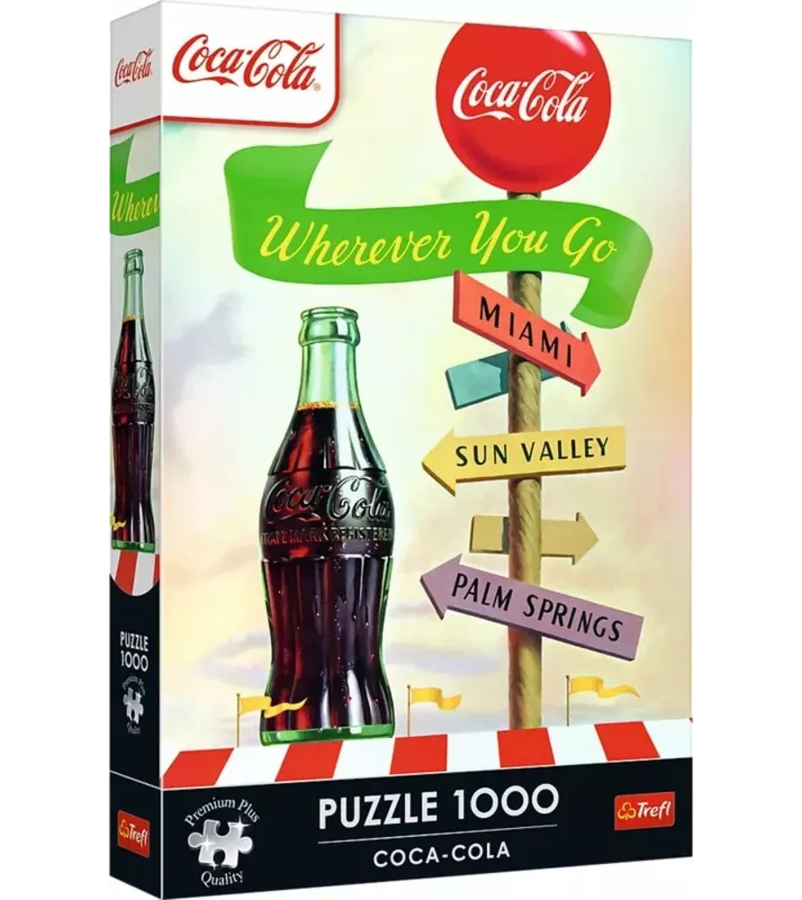 Puzzle Coca-Cola Wherever You Go 1000 pièces Trefl – affiche vintage et bouteille iconique – disponible à Langon