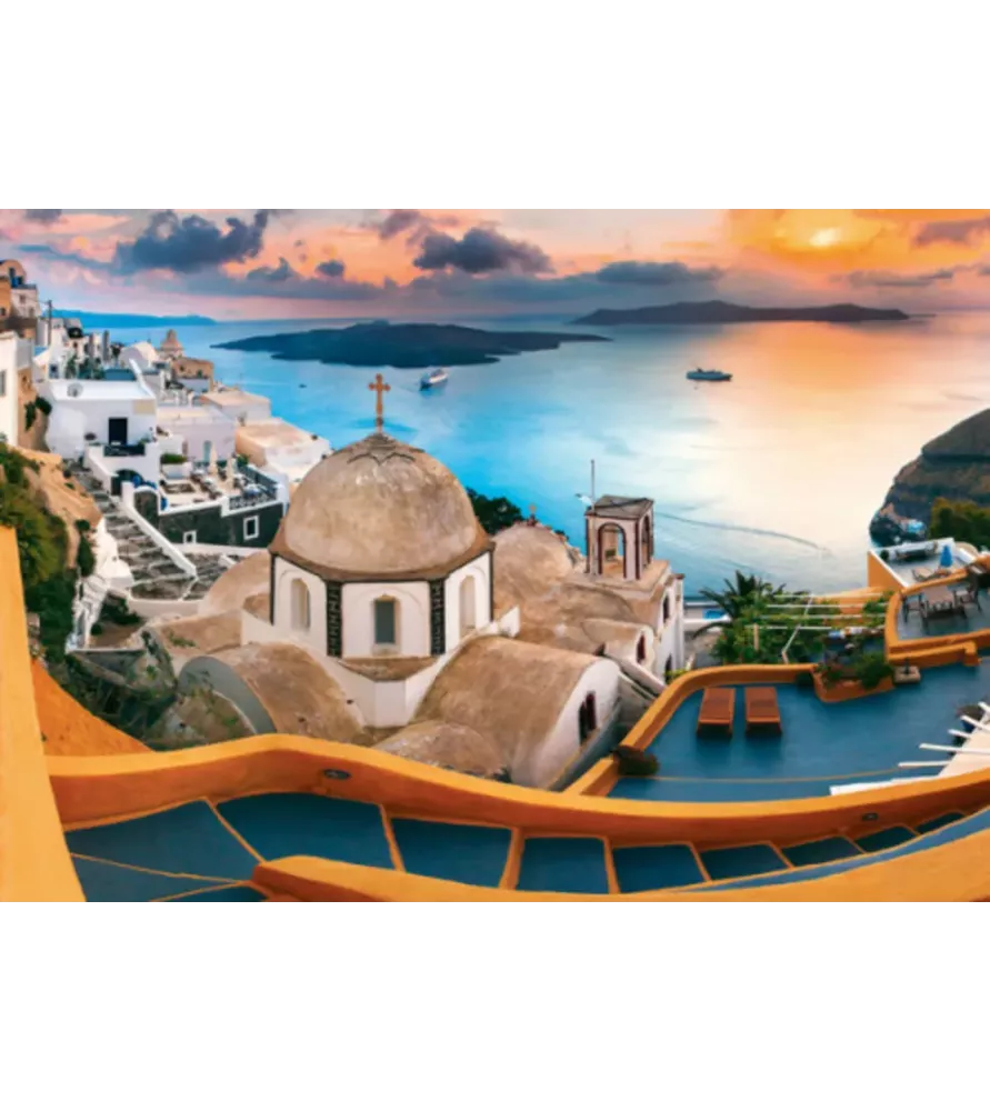 Puzzle Santorini 1000 pièces Trefl – maisons blanches et mer Égée – disponible à Langon