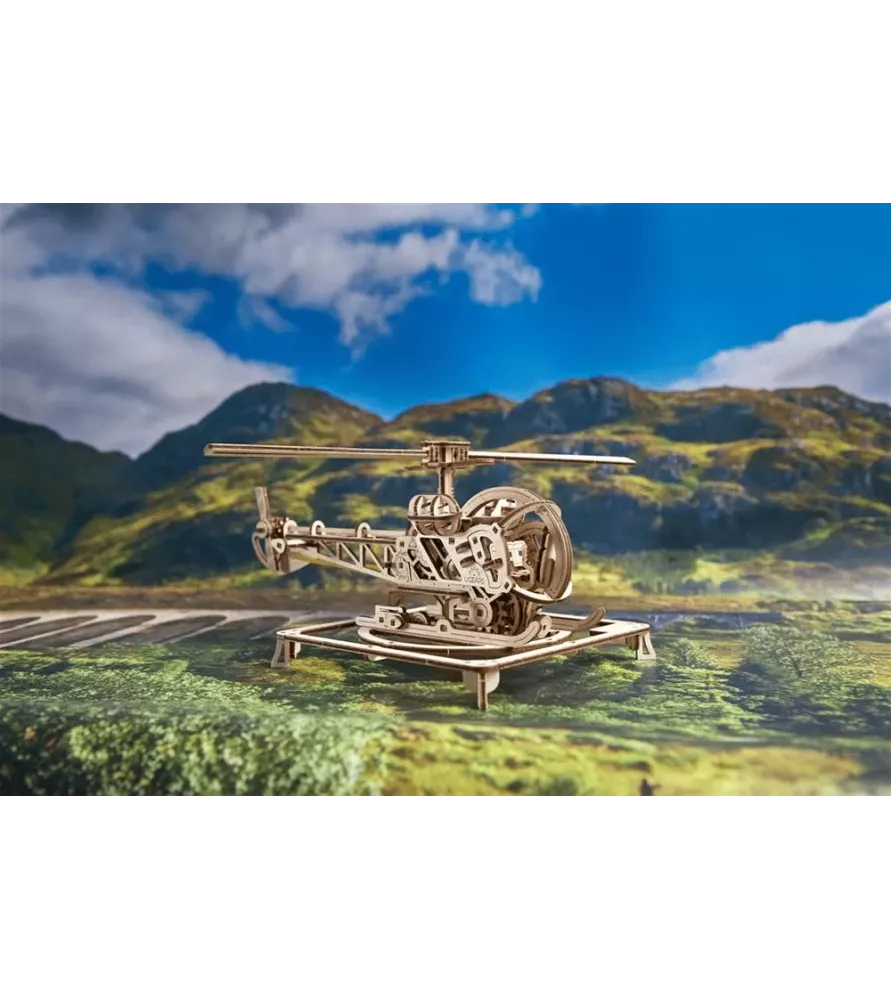 Mini Hélicoptère Ugears – puzzle 3D mécanique en bois avec rotor mobile – chez Assemblez-Moi