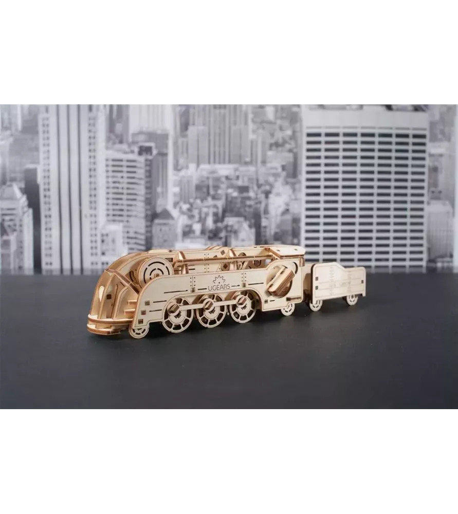 Mini Locomotive Ugears – maquette mécanique en bois animée – chez Assemblez-Moi
