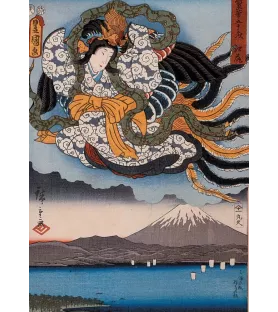 Puzzle Hiroshige Amaterasu Piatnik – estampe japonaise avec figure céleste et mont Fuji – disponible à Langon