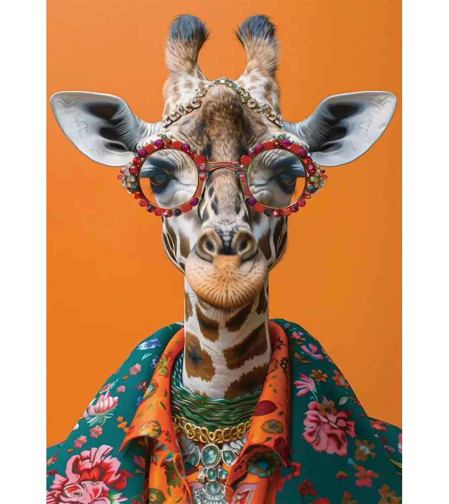 Puzzle girafe stylée Piatnik – girafe avec lunettes colorées sur fond orange – disponible à Langon