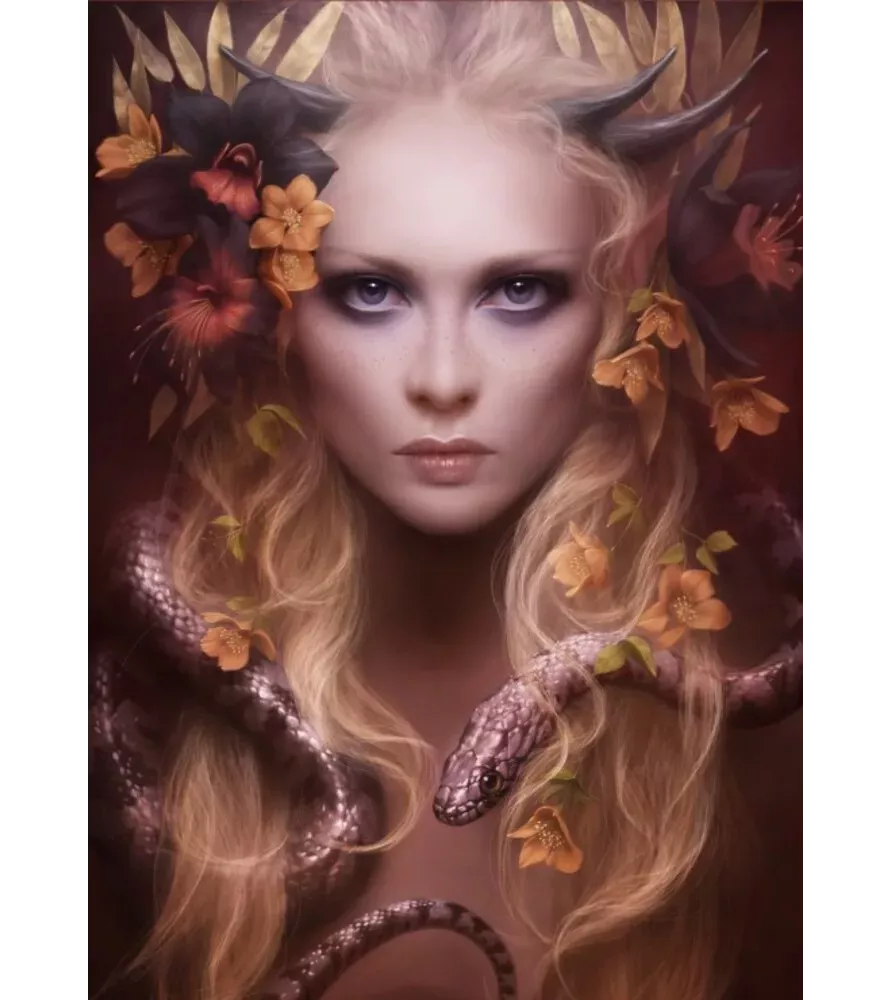 Puzzle Run Grafika – portrait fantasy avec serpent et fleurs en 500 pièces – chez Assemblez-Moi