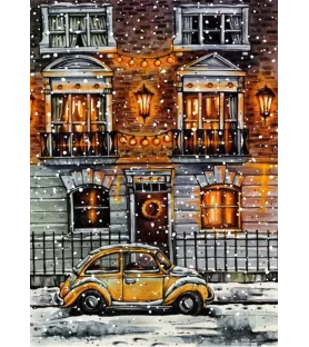 Puzzle Hiver Grafika – rue enneigée et voiture rétro en 500 pièces – chez Assemblez-Moi