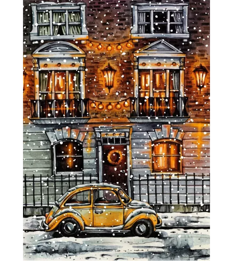 Puzzle Hiver Grafika – rue enneigée et voiture rétro en 500 pièces – chez Assemblez-Moi