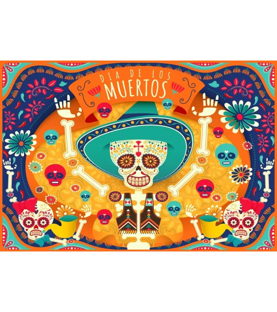 Puzzle Dia de los Muertos 300 pièces Bluebird Puzzle – illustration mexicaine colorée – chez Assemblez-Moi