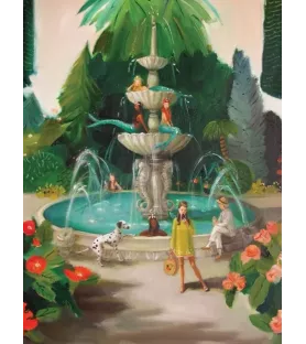 Puzzle Mermaid Fountain 1000 pièces New York Puzzle Company – fontaine élégante dans un jardin luxuriant – chez Assemblez-Moi