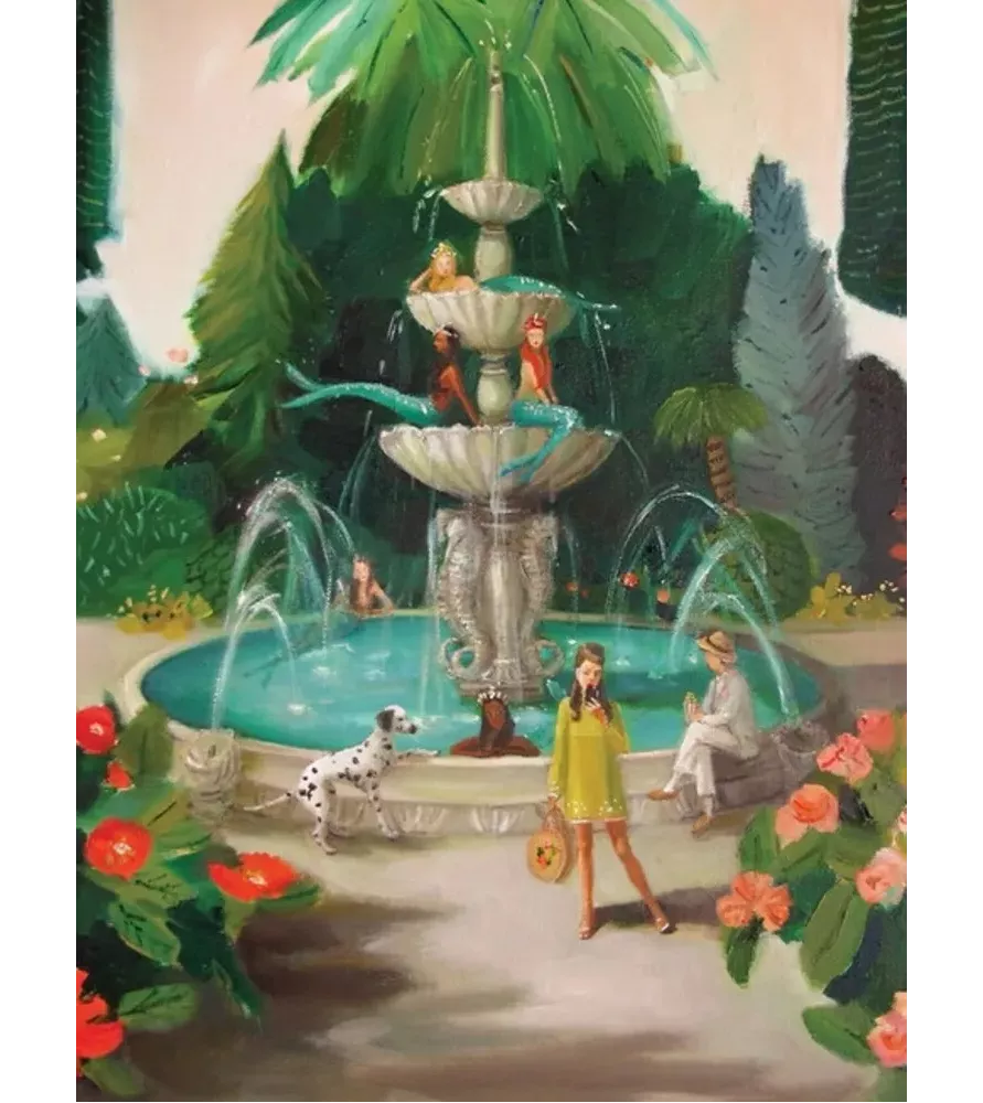 Puzzle Mermaid Fountain 1000 pièces New York Puzzle Company – fontaine élégante dans un jardin luxuriant – chez Assemblez-Moi