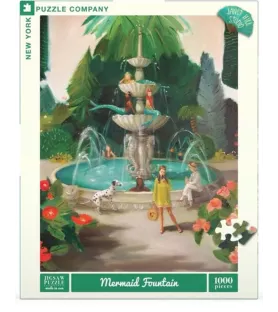 Puzzle Mermaid Fountain 1000 pièces New York Puzzle Company – fontaine élégante dans un jardin luxuriant – chez Assemblez-Moi