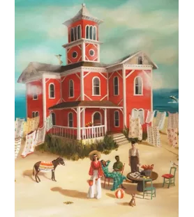 Puzzle Folly Bay 1000 pièces New York Puzzle Company – maison rouge en bord de mer et scène poétique – chez Assemblez-Moi