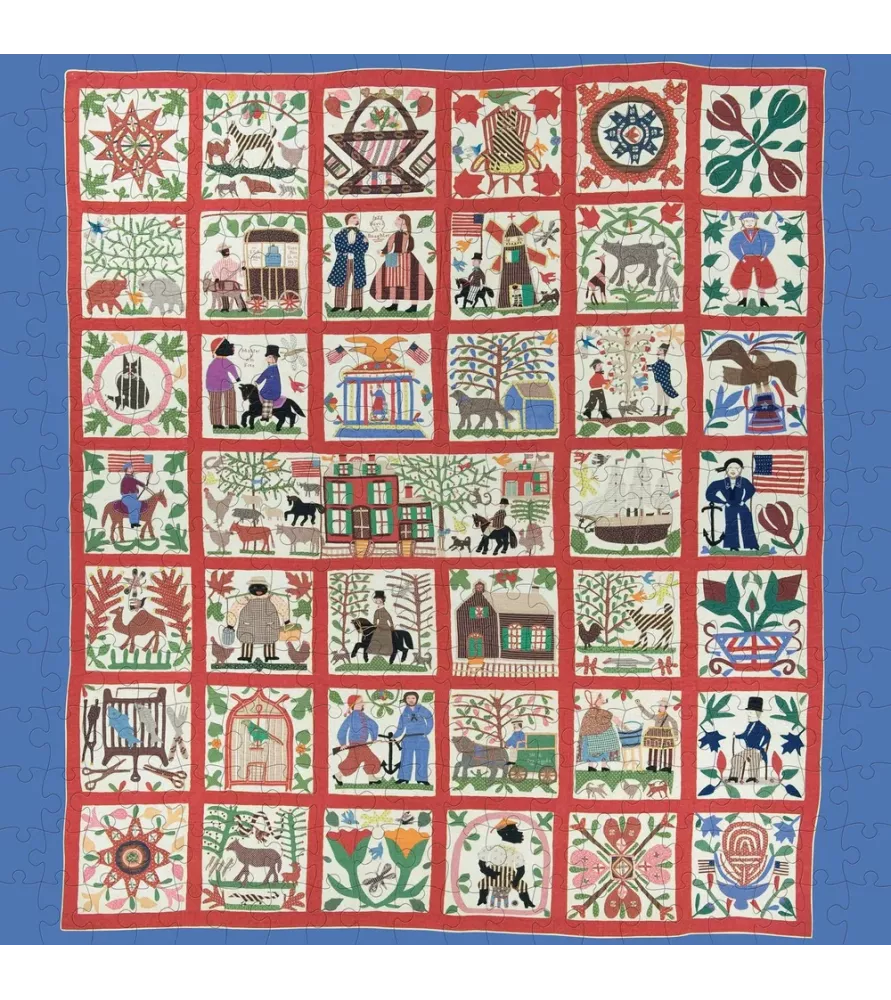 Puzzle Reconciliation Quilt 300 pièces Pomegranate – quilt folk art aux carrés illustrés – chez Assemblez-Moi
