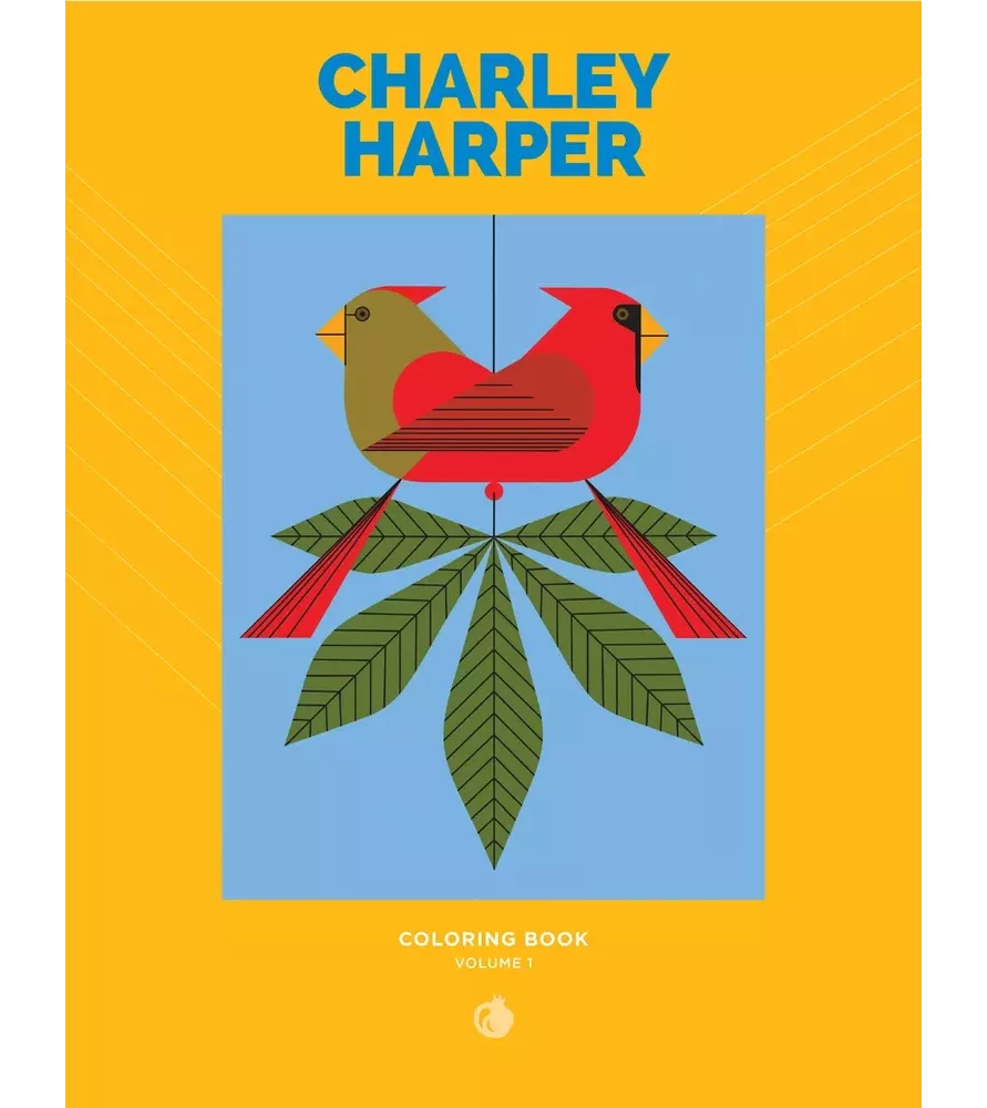 Carnet de coloriage Charley Harper Volume 1 Pomegranate – couverture avec oiseaux stylisés et graphiques – chez Assemblez-Moi