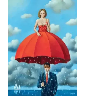 Puzzle Defence Against Banality Good Loot – portrait surréaliste sous parapluie rouge – disponible à Langon