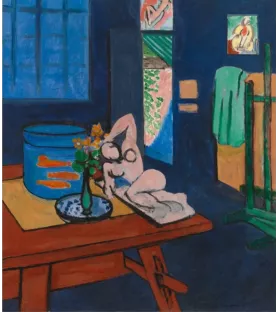 Puzzle Henri Matisse Pomegranate – intérieur bleu avec vase fleuri, lunettes et chaise – chez Assemblez-Moi